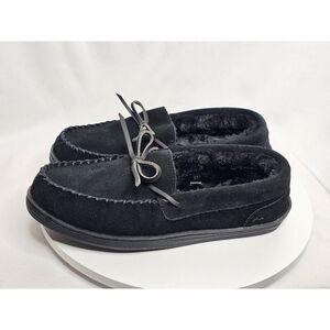 My Slippers Moccasin Slippers Womens Size 10 Black Suede Faux Fur Indoor Outdoor